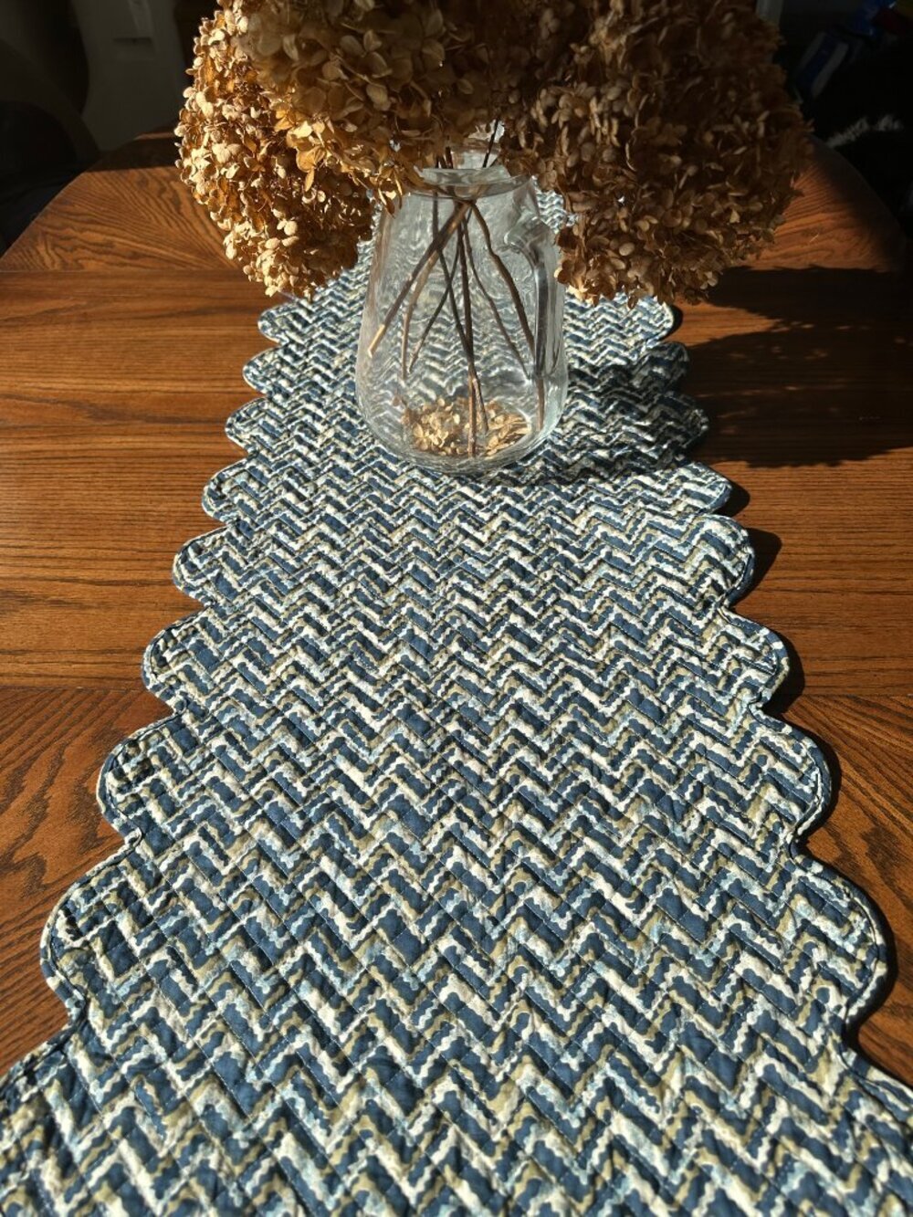 HOST PICK Nicole Miller Quilted Table Runner Blue Floral Farmhouse Reversible